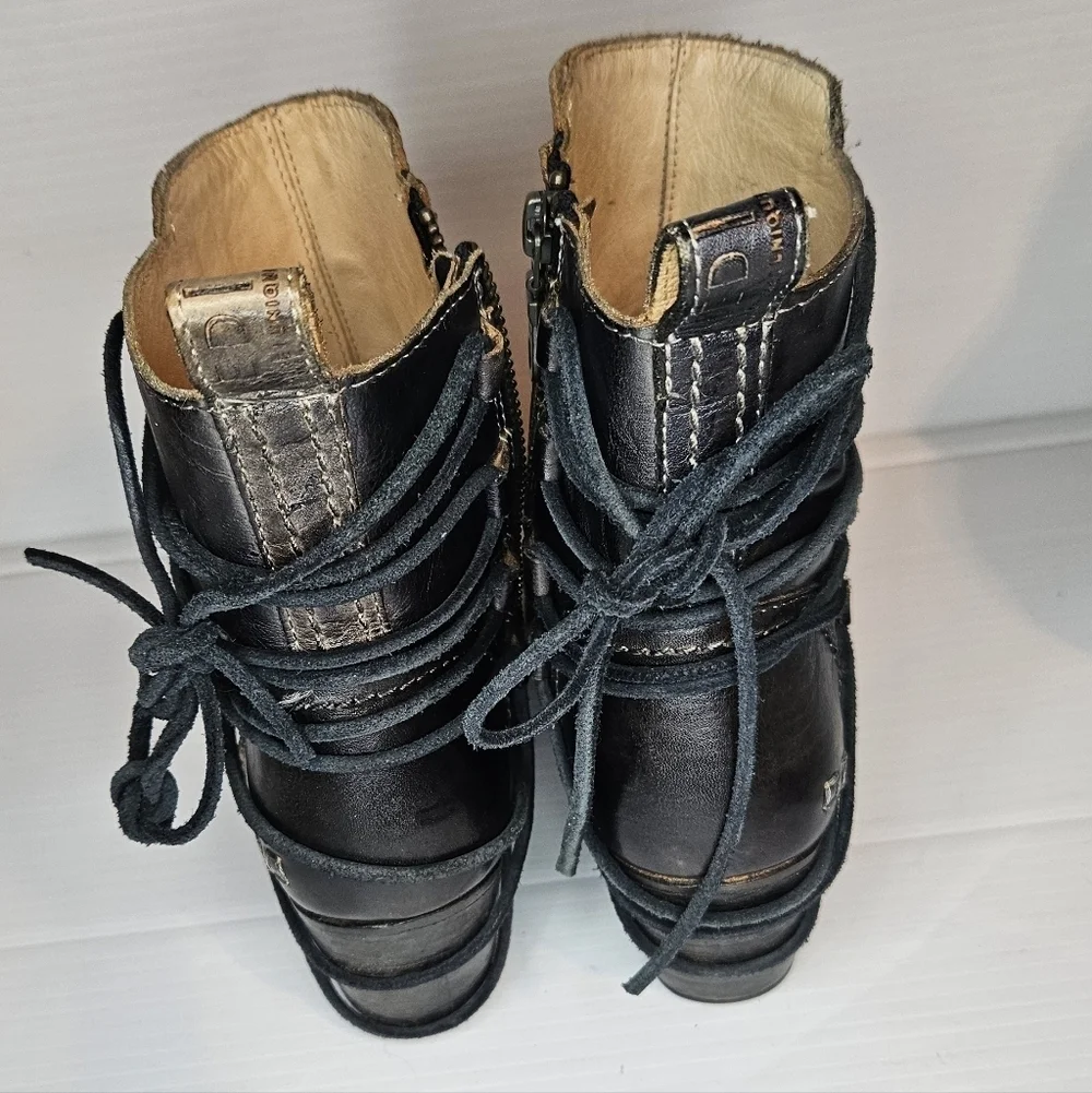 Bed Stu Blaire Graphito Rustic Leather Western Lace-Up Ankle Boots Size 7